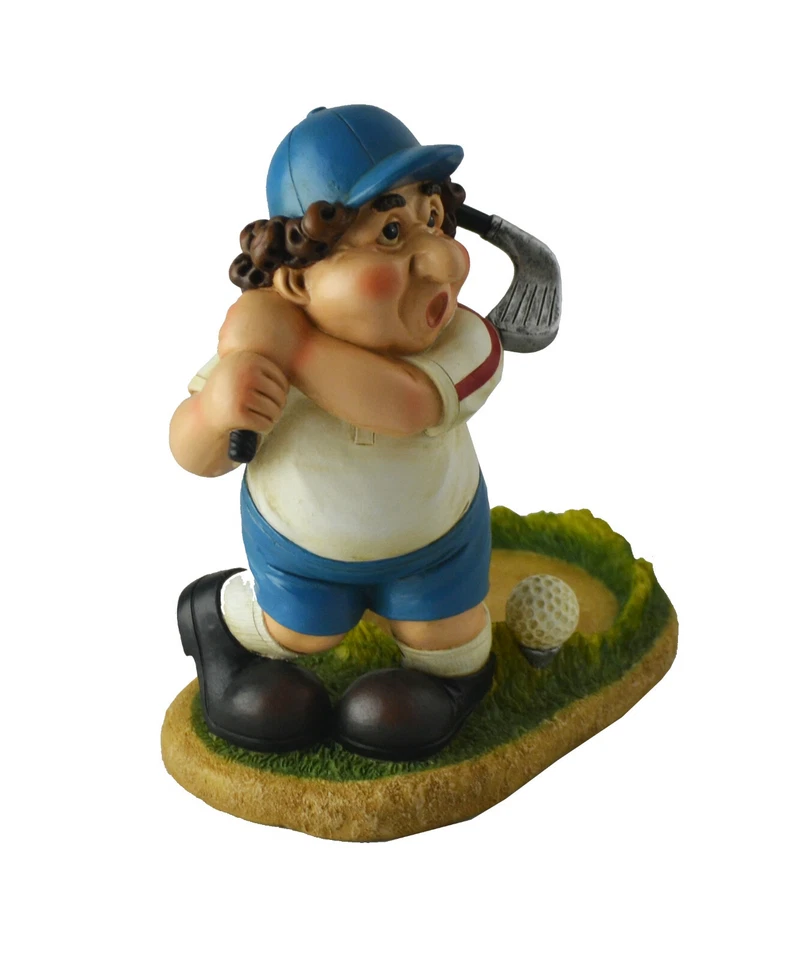 Divertida estatuilla con soporte para botella de vino de golfista gordita azul y verde Foto 3 de 3