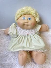 Vintage Cabbage Patch Kid GIRL DOLL Blonde Short Hair Blue Eyes Green Dress
