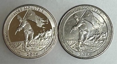 2@ 2016 U.S. National Parks Quarters - Fort Moultrie; 1 light clad, 1 plain