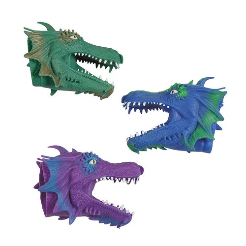 Green, Blue & Purple Dragon Rubber Hand Puppets - 5" x 6 3/4", 12 Piece - Picture 1 of 2