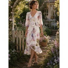 Ganni Tilden Floral Mesh Wrap Midi Dress Cottagecore Romantic Whimsy Size 36
