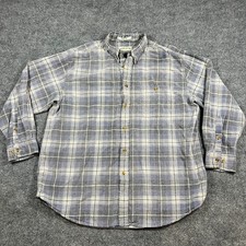 Orvis Flannel Shirt Mens XL Blue Gray Plaid Heavy Cotton Back Yoke Button Down
