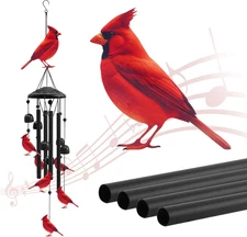 Black Metal Cardinal Wind Chimes - Outdoor Garden Decor & Memorial Gifts