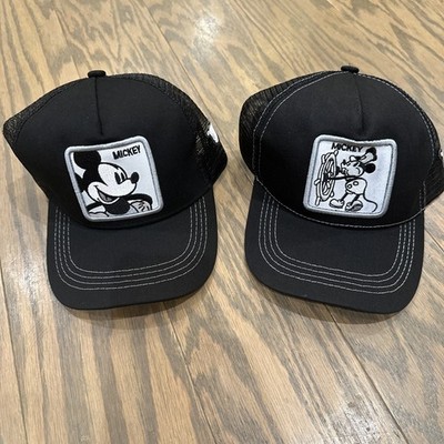 2 Disney Hat Cap Black Trucker Mesh Snapback Mickey Mouse Patch Adult Adjustable