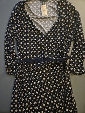 Ralph Lauren jersey knit faux wrap dress navy/white, geometric print 3/4 sleeves