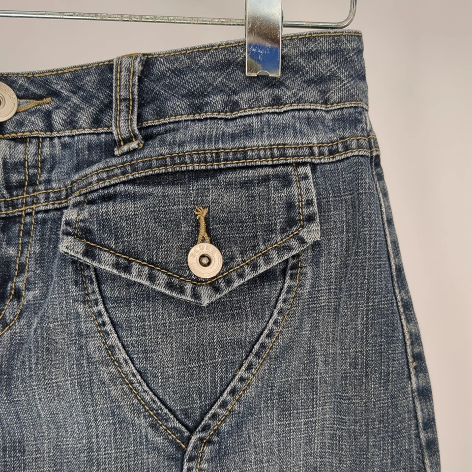 De Colección Y2K Baccini Denim Jean Falda Azul Elastizada Hasta la Rodilla Bolsillos Línea A Talla 8 Foto 3 de 4