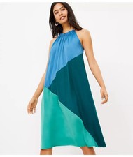 Loft color block halter midi swing dress M blew green new nwt