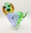 Ferro & Lazzarini Murano Sommerso Art Glass Purple Green Dog Paperweight 5.5”