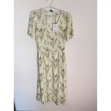 &Other Stories Floral V Neck Button Front Midi Dress White Pink Green Size 8 NWT