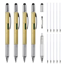 4pcs 6 in 1 Multitool Tech Tool Pen Gifts for Men with Ballpoint Pen Gold