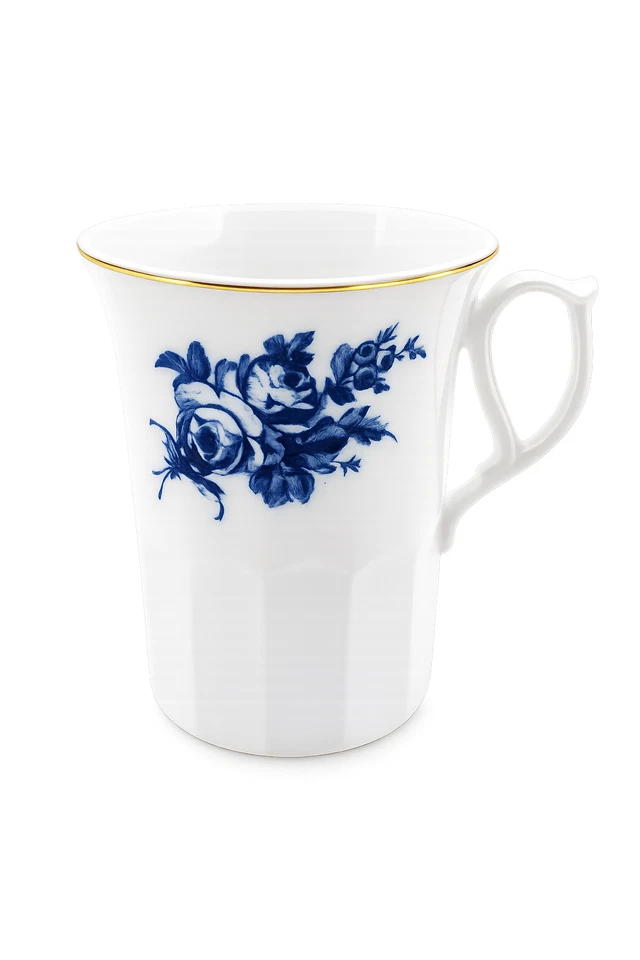 ☕🌹 Tasse en Porcelaine Royal Wings Bone China – Décor Floral Bleu & Liseré Or - Photo 1/2
