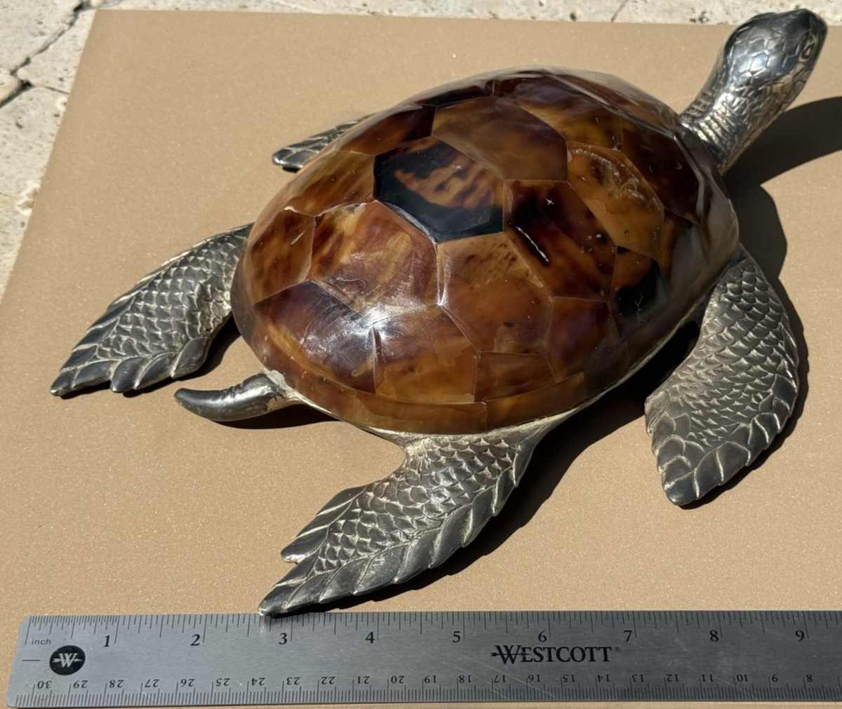 Maitland Smith Mid-Century Penshell 9 lb Silvered Bronze Turtle
