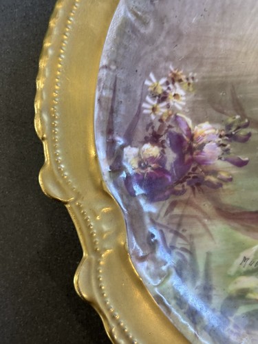 AntiqueLRL LIMOGES Artist Signed MUVELLE Hand Painted Gold Rim Fish 9 1/2" Plate - Picture 8 of 11