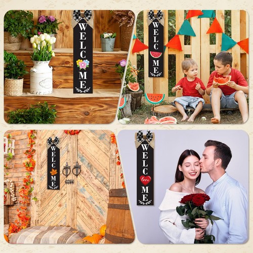 Holiday Interchangeable Welcome Sign for Front Door Wood Porch Sign with 24 P... - Picture 4 of 6