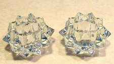 Unmarked Clear Glass Geometric Star Candle Holders Set of 2, 4in L x 2in H