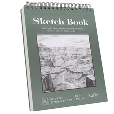 Sketch Book 9x12, Drawing Paper Pad-68lb/100gsm, Top Spiral Sketchbook Hardco...