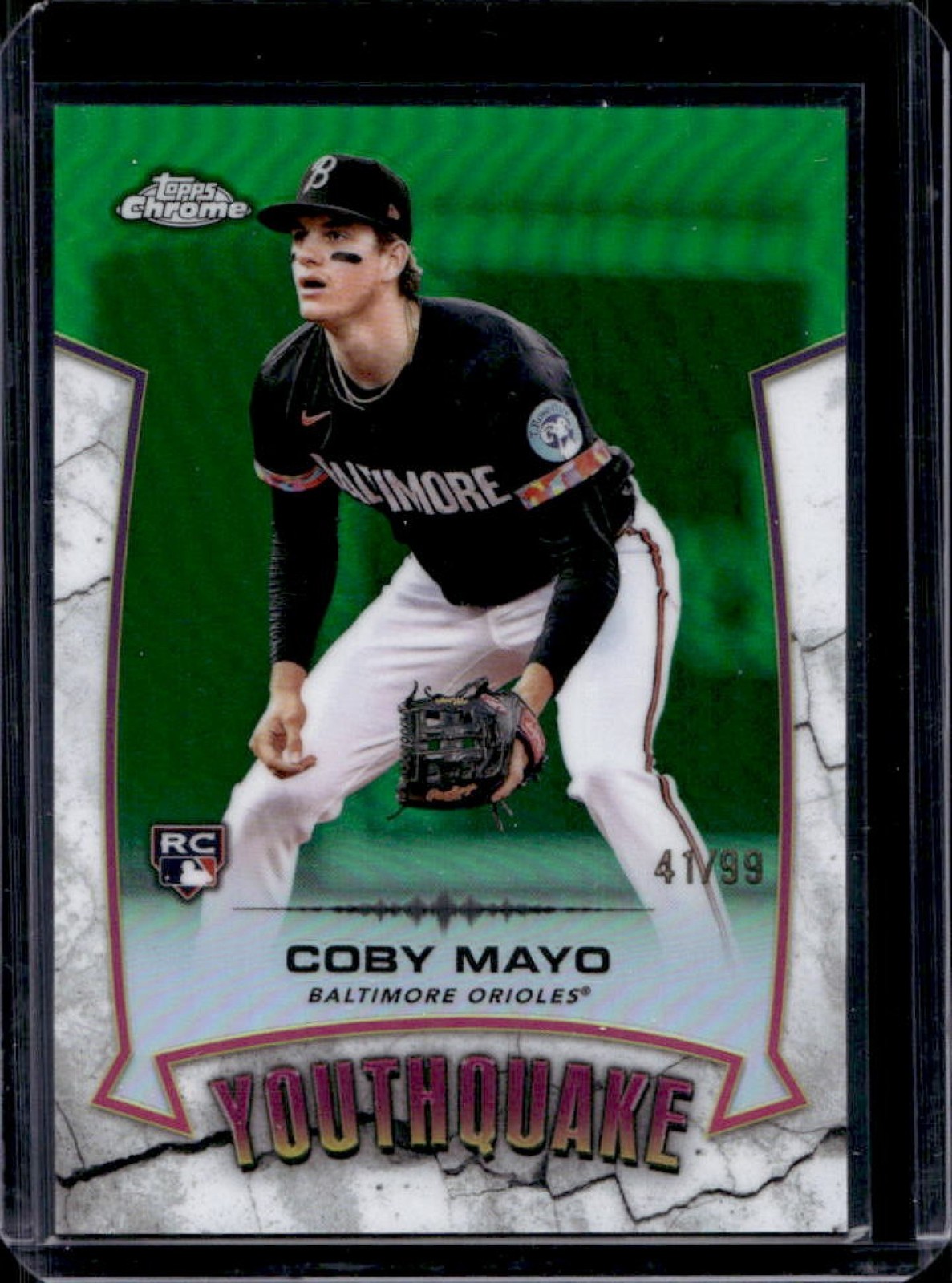 2025 Topps Chrome Coby Mayo YouthQuake RC Green Refractor Rookie #/99 Orioles