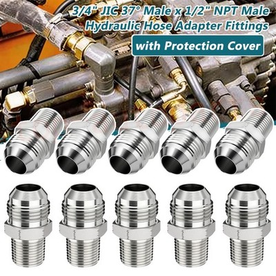 10Pack Hydraulic Hose Adapter Fittings: 3/4'' JIC 37° Male x 1/2'' NPT Male +Cover
