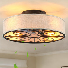 20" Flush Mount Bladeless Ceiling Fan with Light Remote, 6 Speeds, Farmhouse S