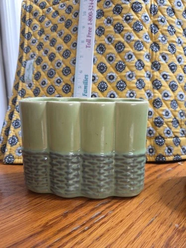 Mc Coy Flower Pot No Chips, Glossy Textured Light Olive Green