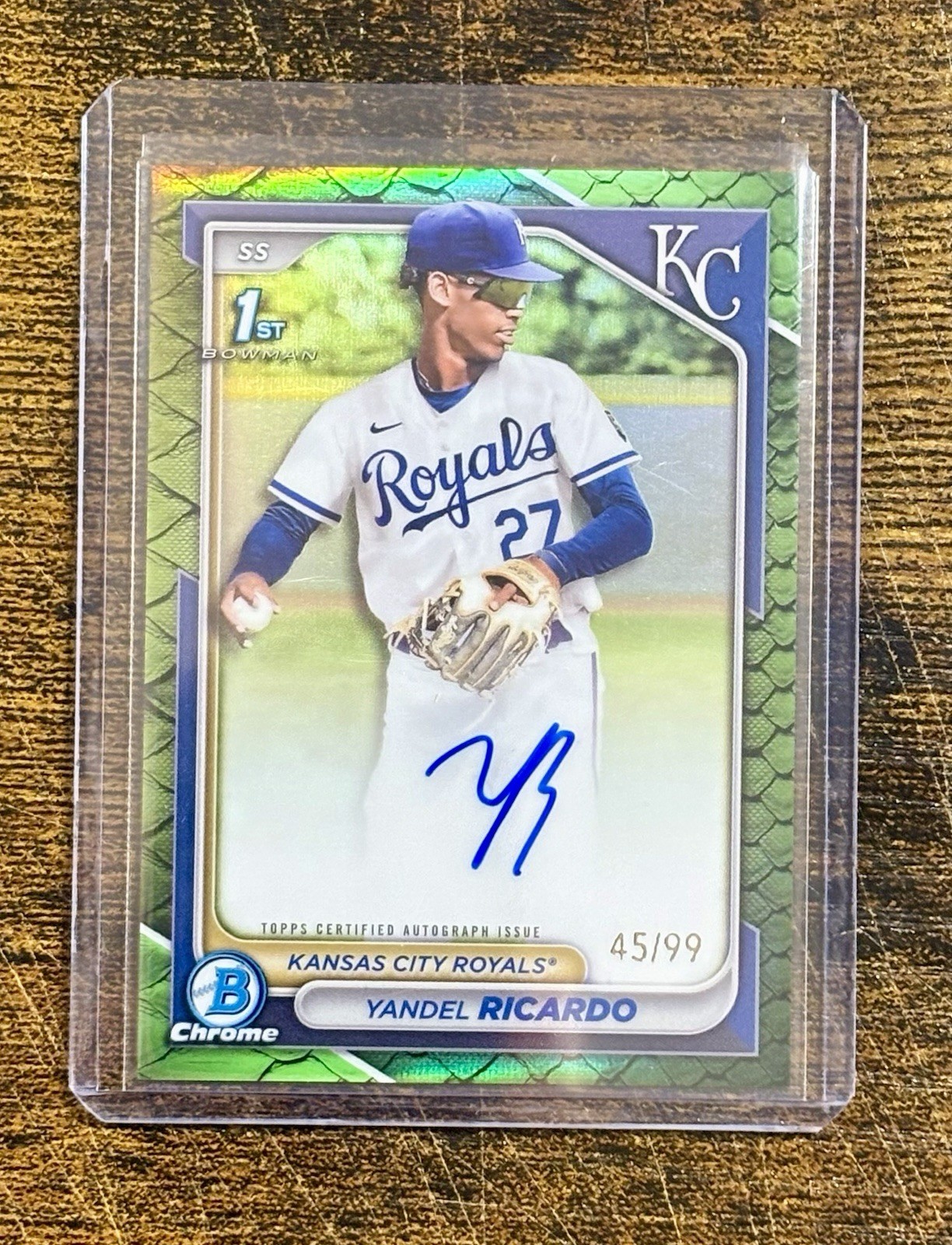 2024 1st Bowman Chrome Yandel Ricardo RC Auto Green Reptilian Refractor #/99