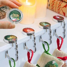 Christmas Stocking Holders for Mantle Set 4, Fireplace Stocking Holder, Metal St