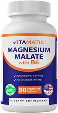 Vitamatic Magnesium Malate 2000mg per Serving - 90 Vegetarian Tablets - Added B6