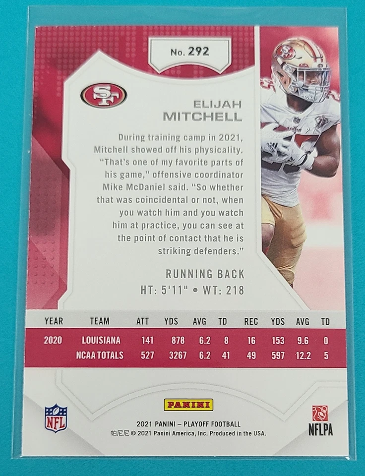 2021 Panini Playoff Goal Line RC #292 Eli Mitchell SF 49ers FOOTBALL Card J7 - Image 2 of 2
