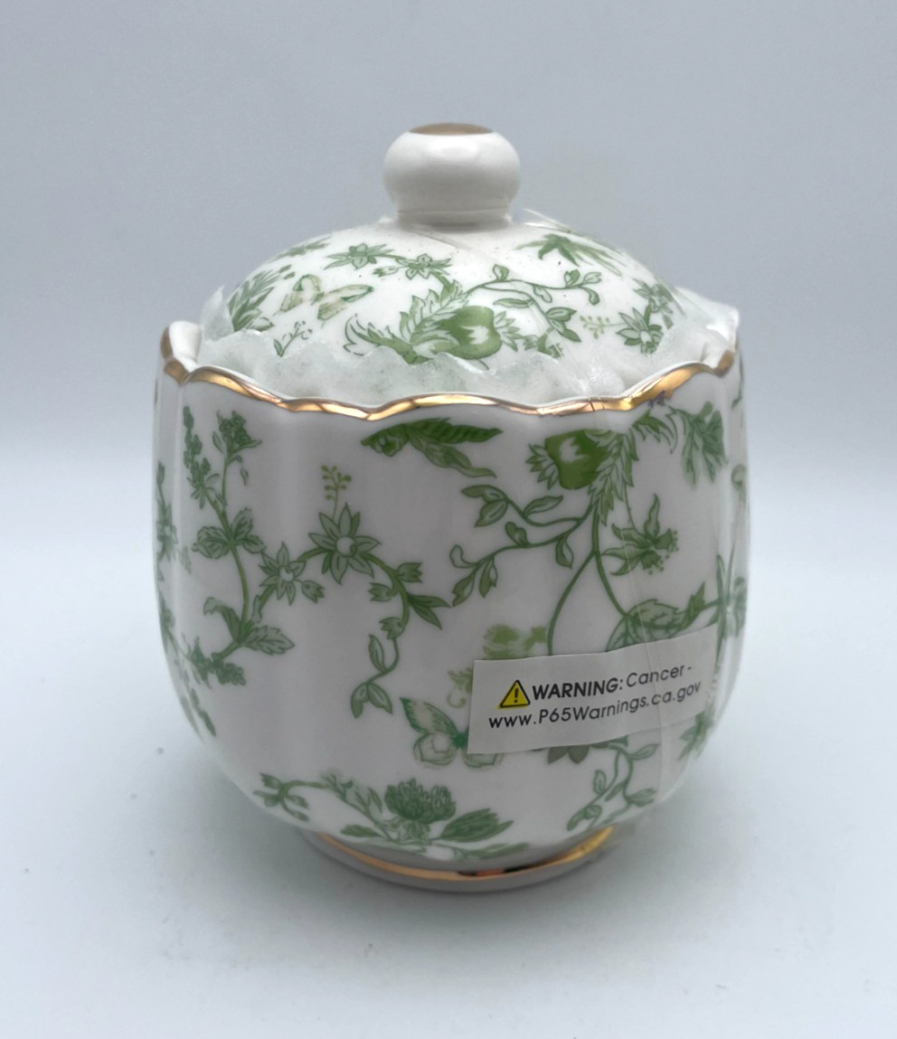 Grace Teaware Greeny Garden Fine Porcelain Sugar & Creamer Set Gold Rim New B97