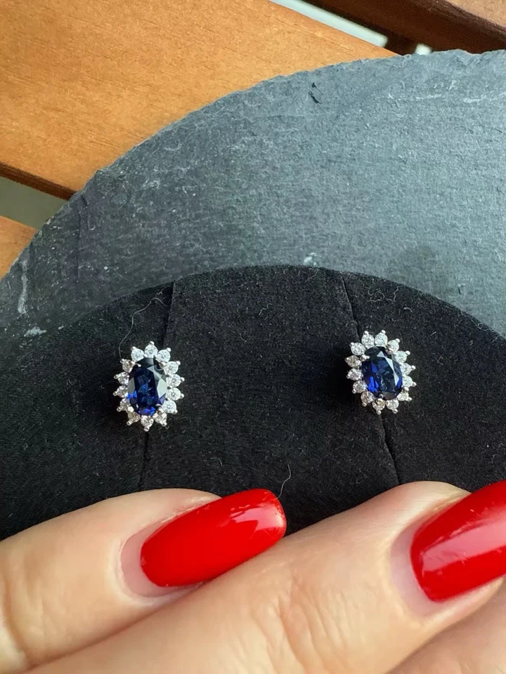 Natural Ceylon Blue sapphire Sterling Silver 925 Women Stud Earrings 6mm Gifts - Image 2 of 4