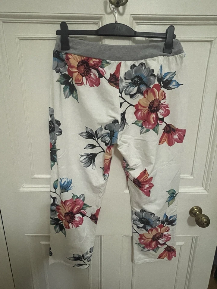 New Floral Cotton High Elasticated Waist Pockets Relaxed Italian Pant Woman L  - Image 3 of 4