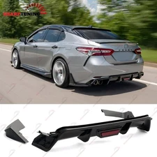 FOR 2018-2024 TOYOTA CAMRY SE XSE GLOSSY BLACK REAR BUMPER DIFFUSER W/ LED LIGHT