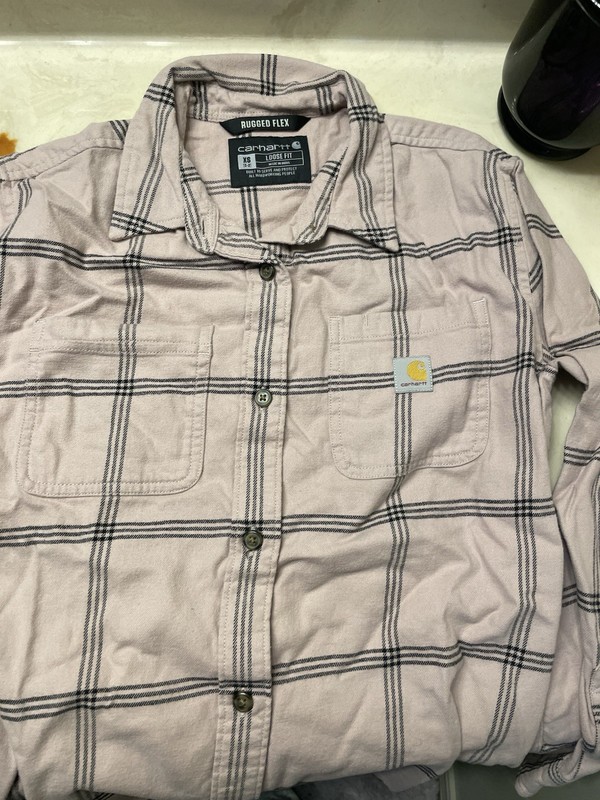 Carhartt Women’s XS Flannel Shirt Rugged Flex Loose Fit Pink Plaid Workwear