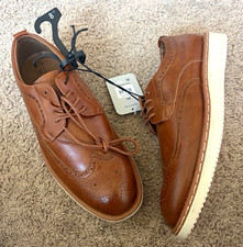 George Men s Brown Wingtip Brogue Oxford Faux Leather Memory Foam Lace-Up 8.5