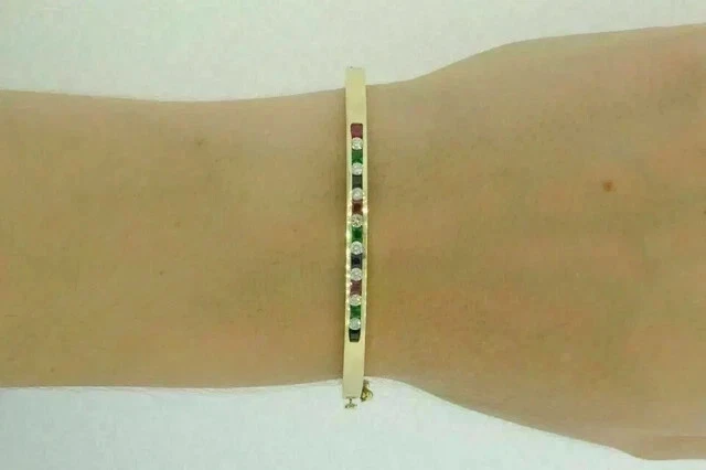 2.20Ct Princess Cut Ruby & Emerald Lab-Created Bracelet 14K Yellow Gold Plated - Image 3 of 4