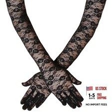 Women Long Lace Gloves Sunblock Fingerless Bridal Gloves Opera One Size Black