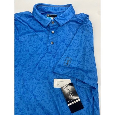 PGA Tour Pro Series Mens Blue Golf Cart Print Polo Shirt Athletic Fit Medium NWT