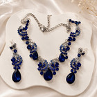 Blue Teardrop Crystal Necklace & Drop Earrings Jewelry Set, Silver Plated — photo 1