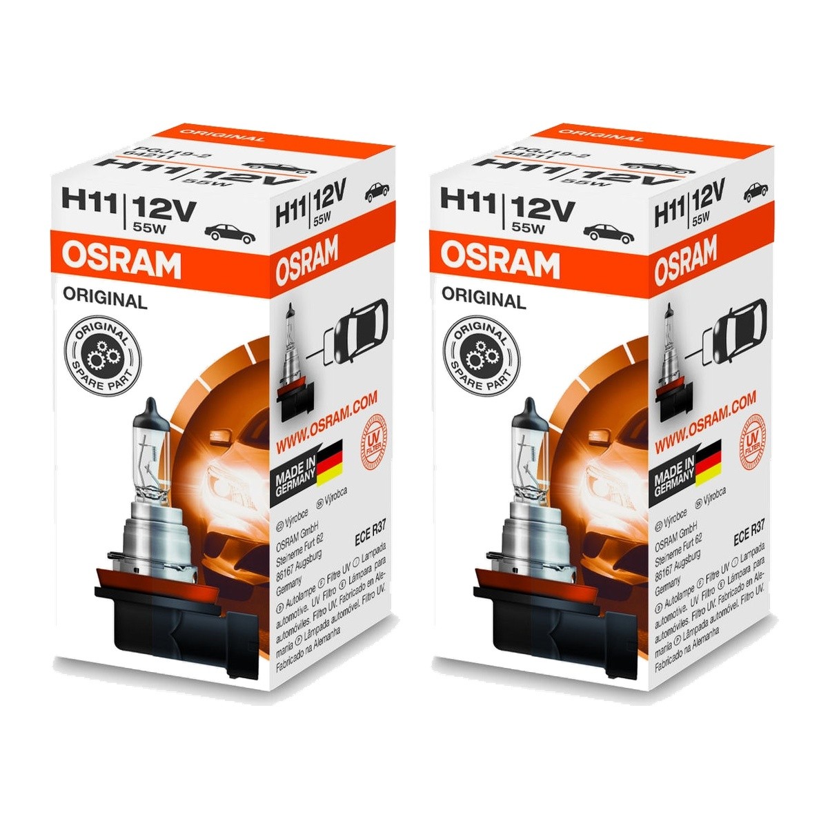 3 Lampadine H11 12V 55W PGJ19-2 Expert Di Luce OSRAM ORIGINAL Adatte Per Auto - Immagine 5