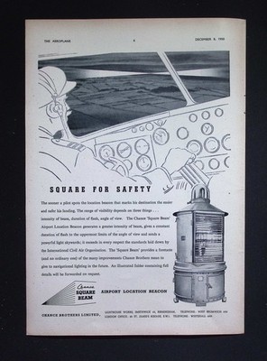 Original 1950 Werbung Chance Brothers Flughafen Standort Leuchtfeuer Sicherheitsleuchte