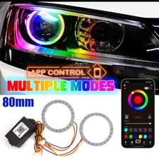 Rgb 80mm Cob Led Angel Eye Lights Halo Rings Phone App Control Headlight Drl Kit
