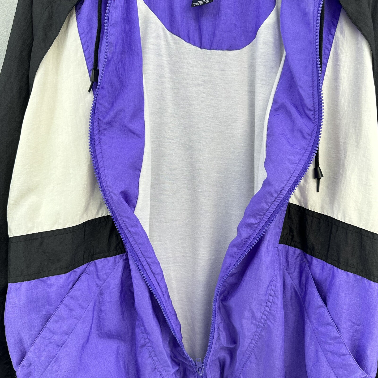 VTG Roundtree & Yorke Sport Purple Black Windbreaker Jacket Mens L 90s HOODED