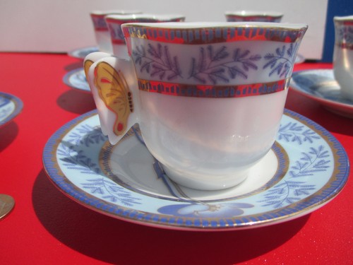 8 Vintage Royal Cafe Huahai Chaozhou Demitasse Butterfly Espresso Cups & Saucers - Picture 4 of 11