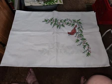 Cross Stich Runner 14 by 43 with Red Birds Looks Wonderful