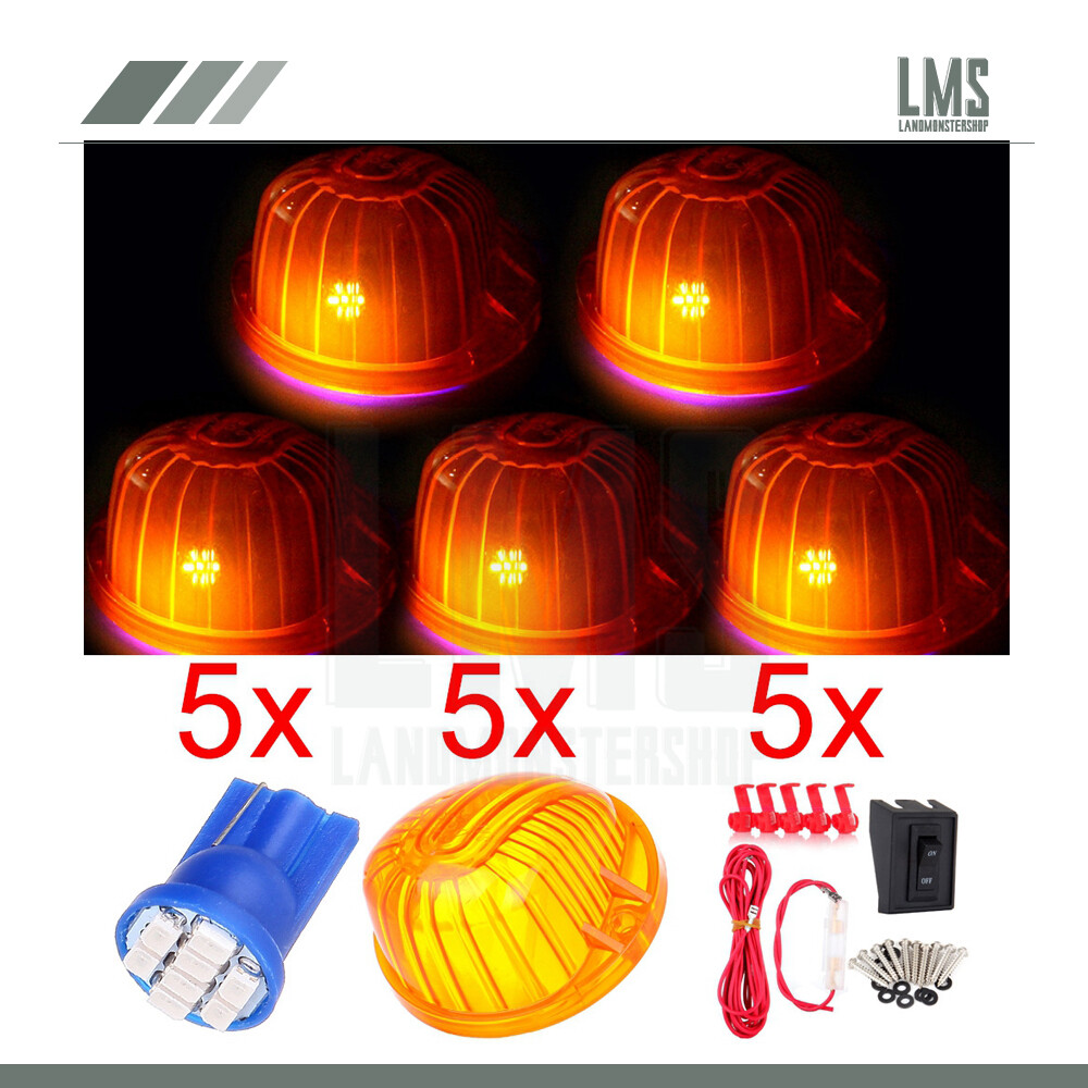 5 Amber Lens 10SMD Blue LED Roof Cab Marker Light Kit for Trucks Trailers