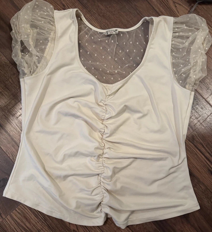 Blusa Top Free People Rubor Cami L L L L Lunares Acanalado Manga Gorra Cuadrada Espalda Foto 2 de 4