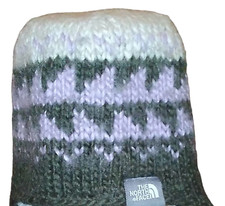 The North Face Green/White Polyester/Wool Blend Knit Beanie Hoodie Winter Cap OS