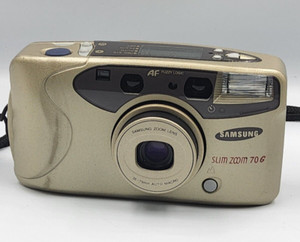 Samsung Slim Zoom 70G 35mm Film Point And Shoot Camera and Case - Gold Colour