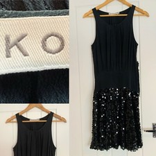 Kookai Little Black Dress Vintage Sequin Skirt Silk Side Buttons Loops Sz S