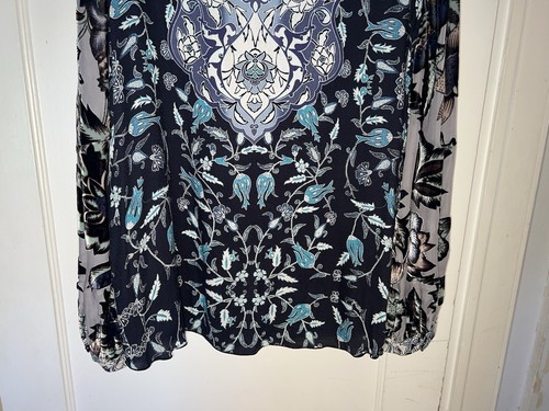 Hale Bob Blue Floral Burnout Velvet Peasant Top Sheer Witchy Goth Size L - Picture 8 of 13